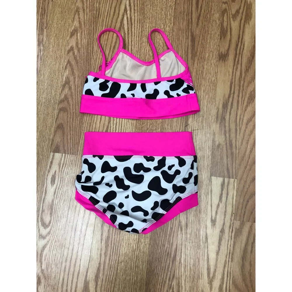 Pre-Owned Dance Crop Top/Shorts Set Kandi Kouture XL Child Pink Cow Fringe Jazz